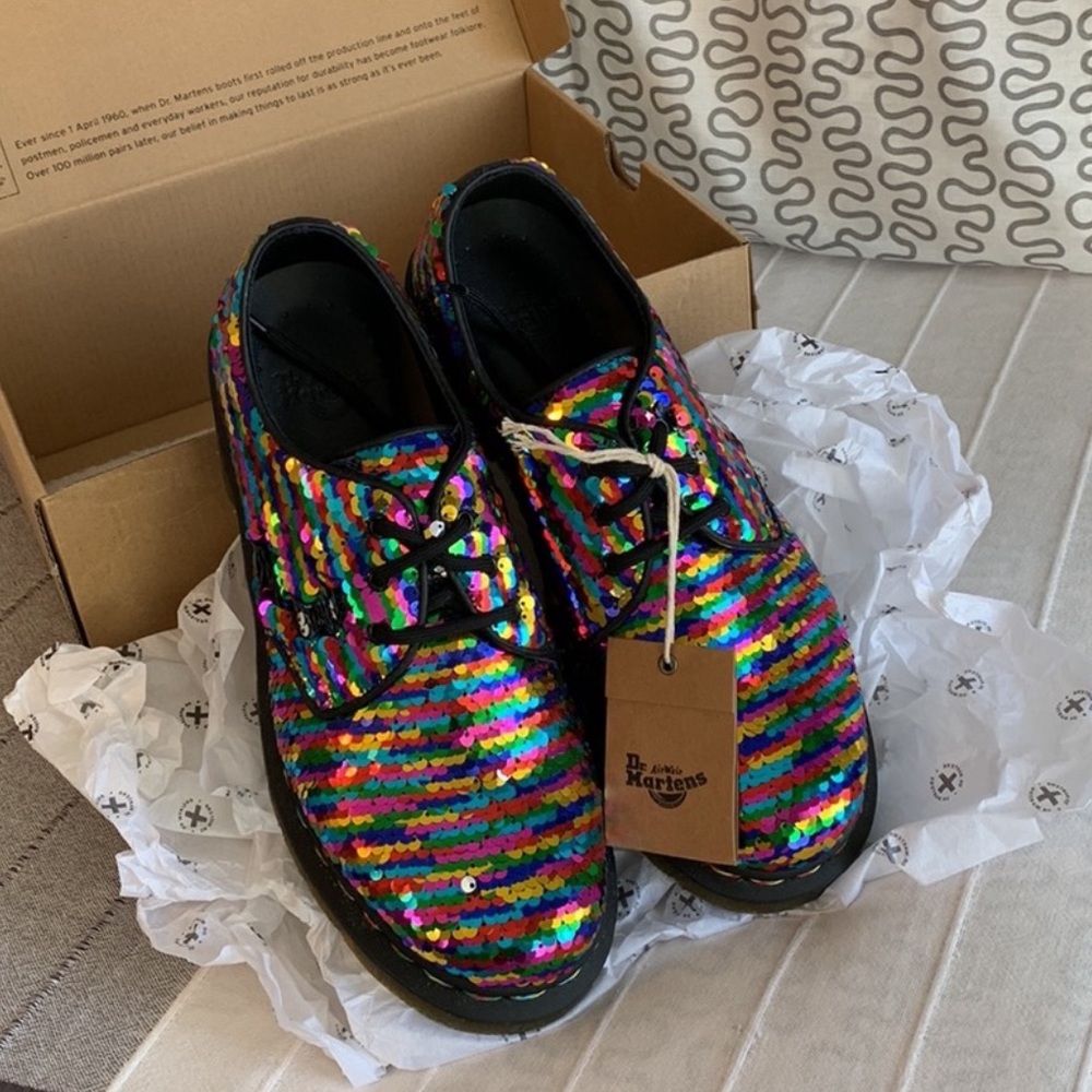 Sparkly Doc Dr Martens 1461 Sequin Rainbow Silver 24597